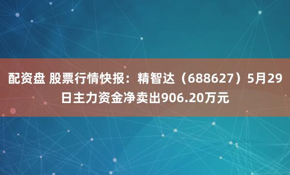 配资盘 股票行情快报：精智达（688627）5月29日主力资金净卖出906.20万元